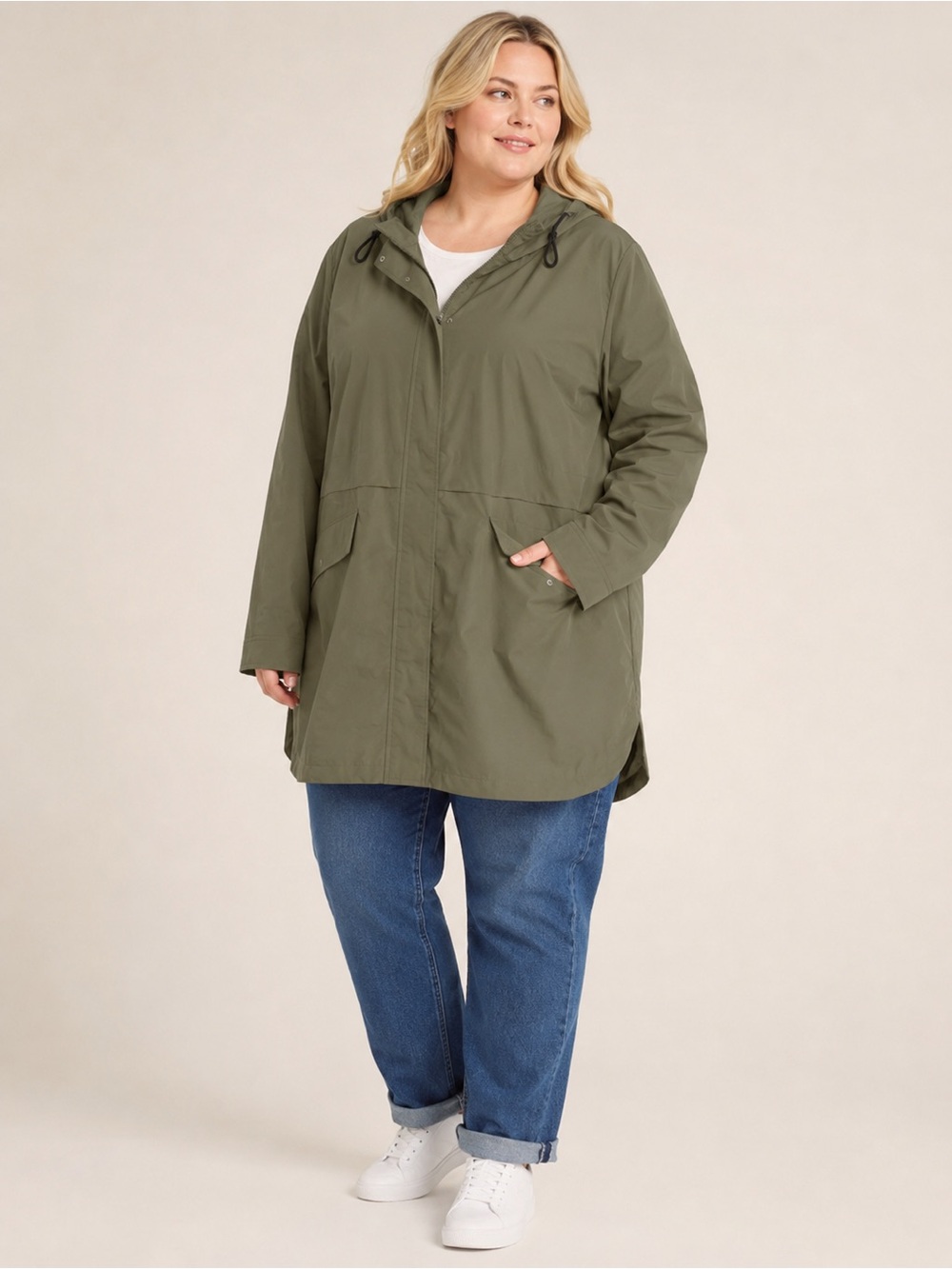 New George Green Midi Light Fall Jacket Coat Pockets plus size 3X NWT Hooded